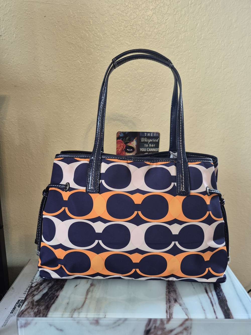 COACH Signature Stripe Linear Carryall Print Tote Bag - Picture 2 of 8
